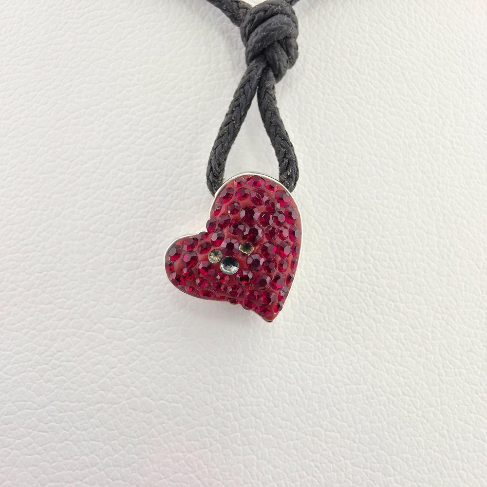 SWAROVSKI 'Eros' Necklace Red Pavé Crystal Heart Black Cord Rhodium Plate 18"